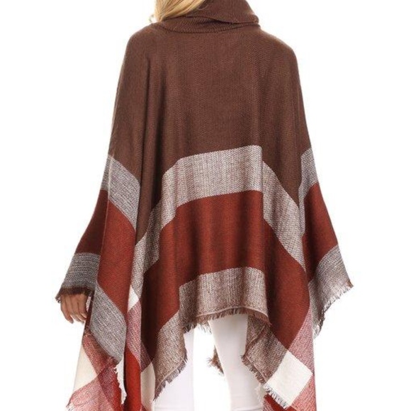 Plaid Poncho -Red and Brown - Picture 4 of 4